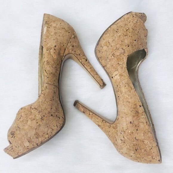 🔵Nine West Bonfire Cork Peep Toe Pumps Heels 5.5 - Picture 2 of 10